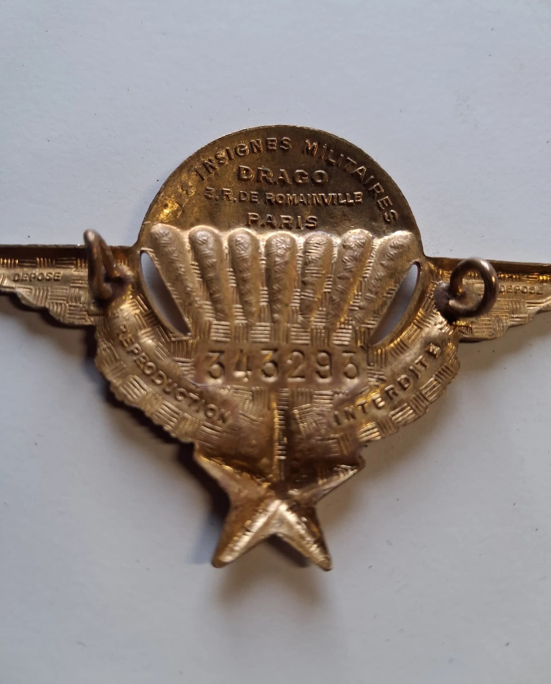 Brevet parachutiste doré et numéroté  - 4