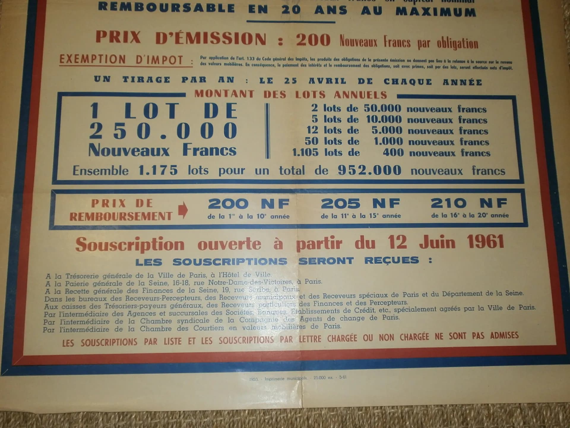 Affiche emprunt ville de Paris pour grands travaux 1961 - 4