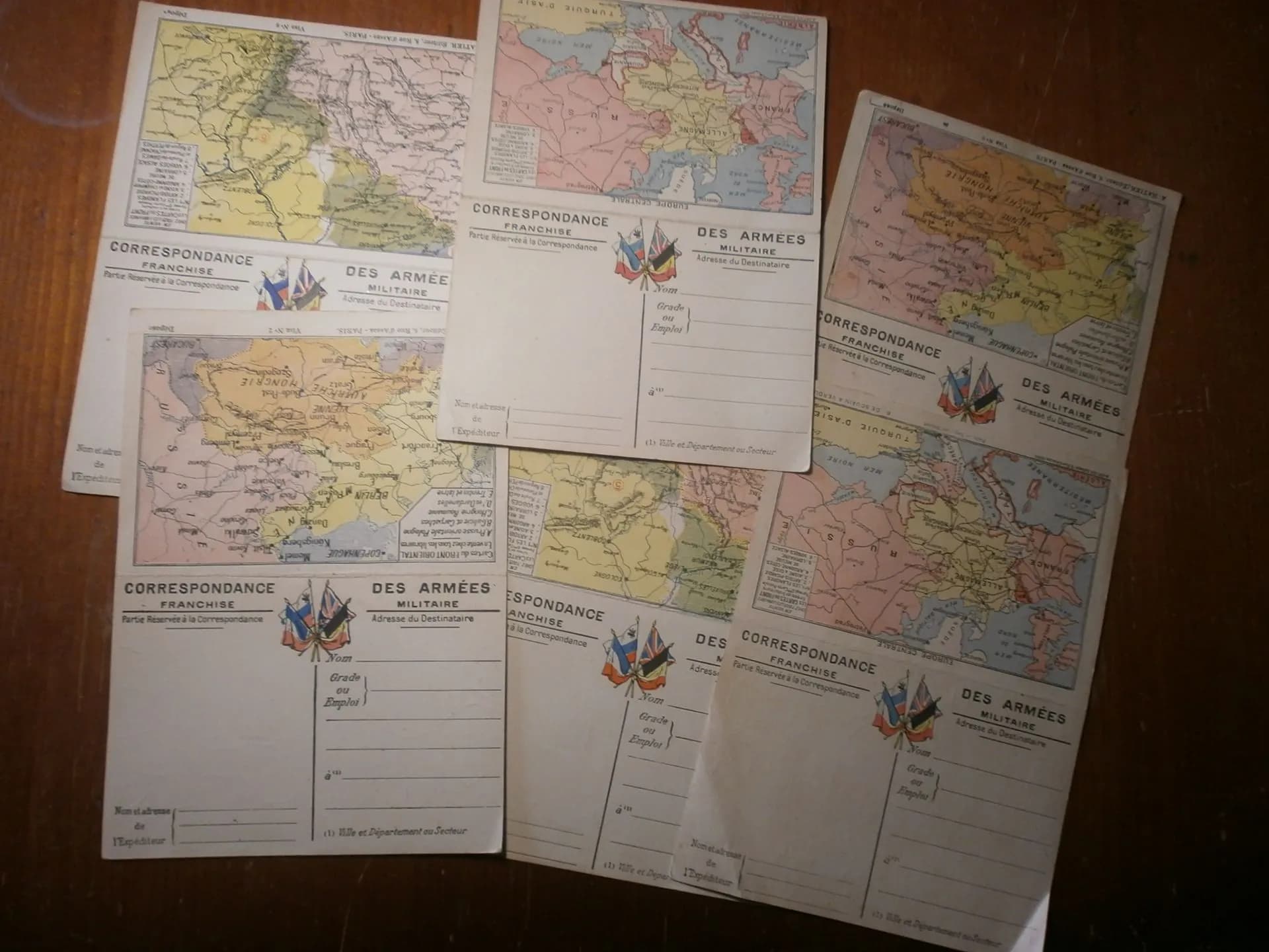 lot de 7 correspondances (vierges) des armées avec cartes du front WW1 - 1