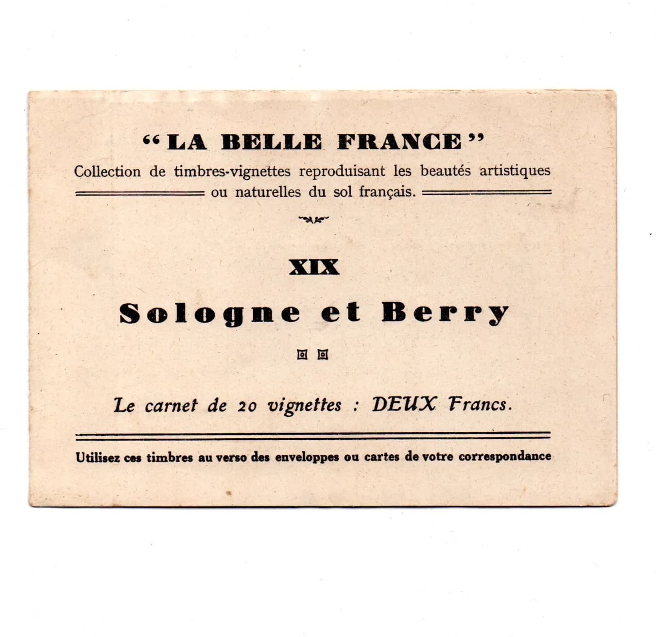 carnet de 20 vignettes "La belle France". Sologne et Berry - 2