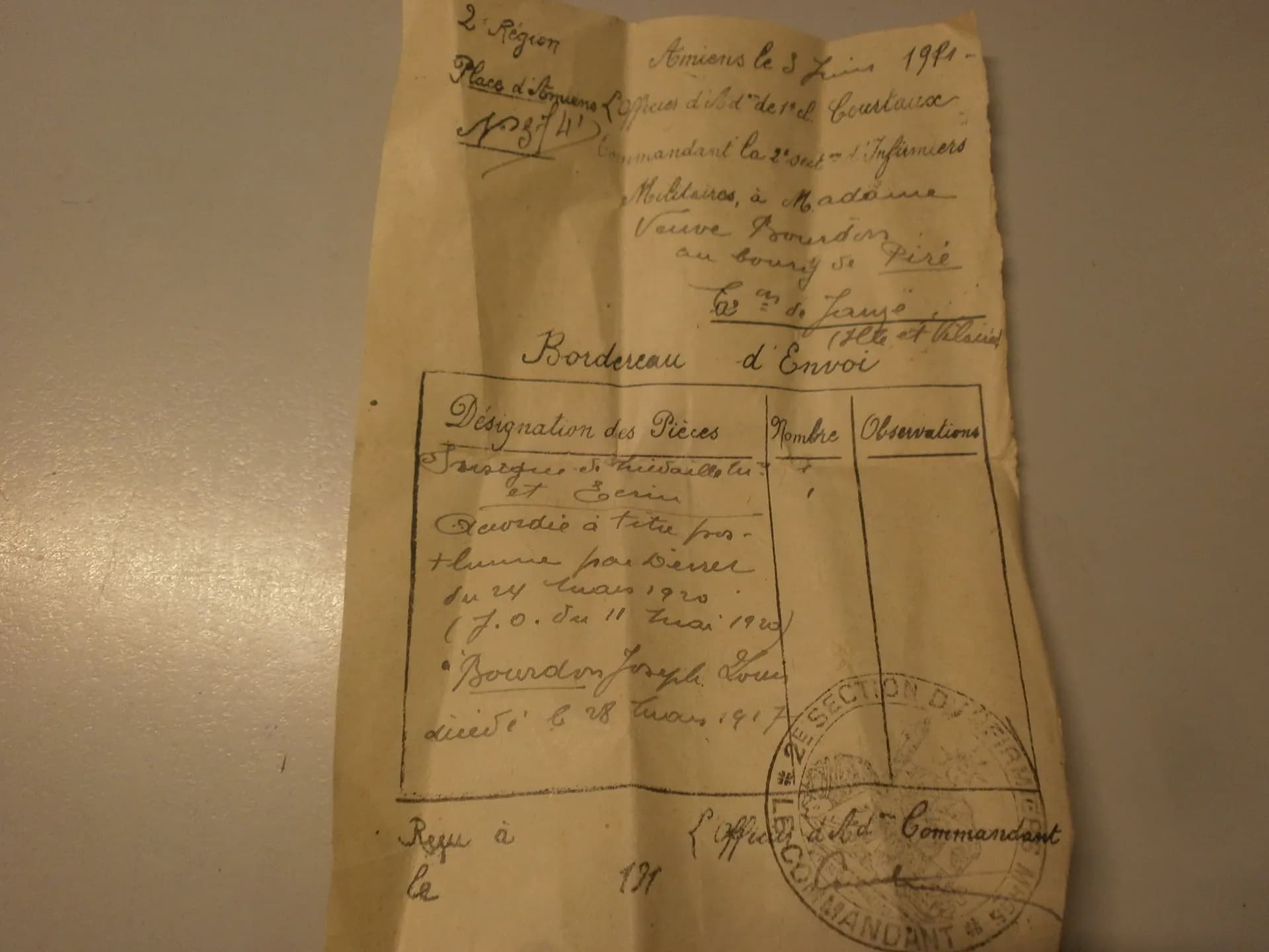 médaille militaire et bordereau d'envoi à la veuve de guerre - 5