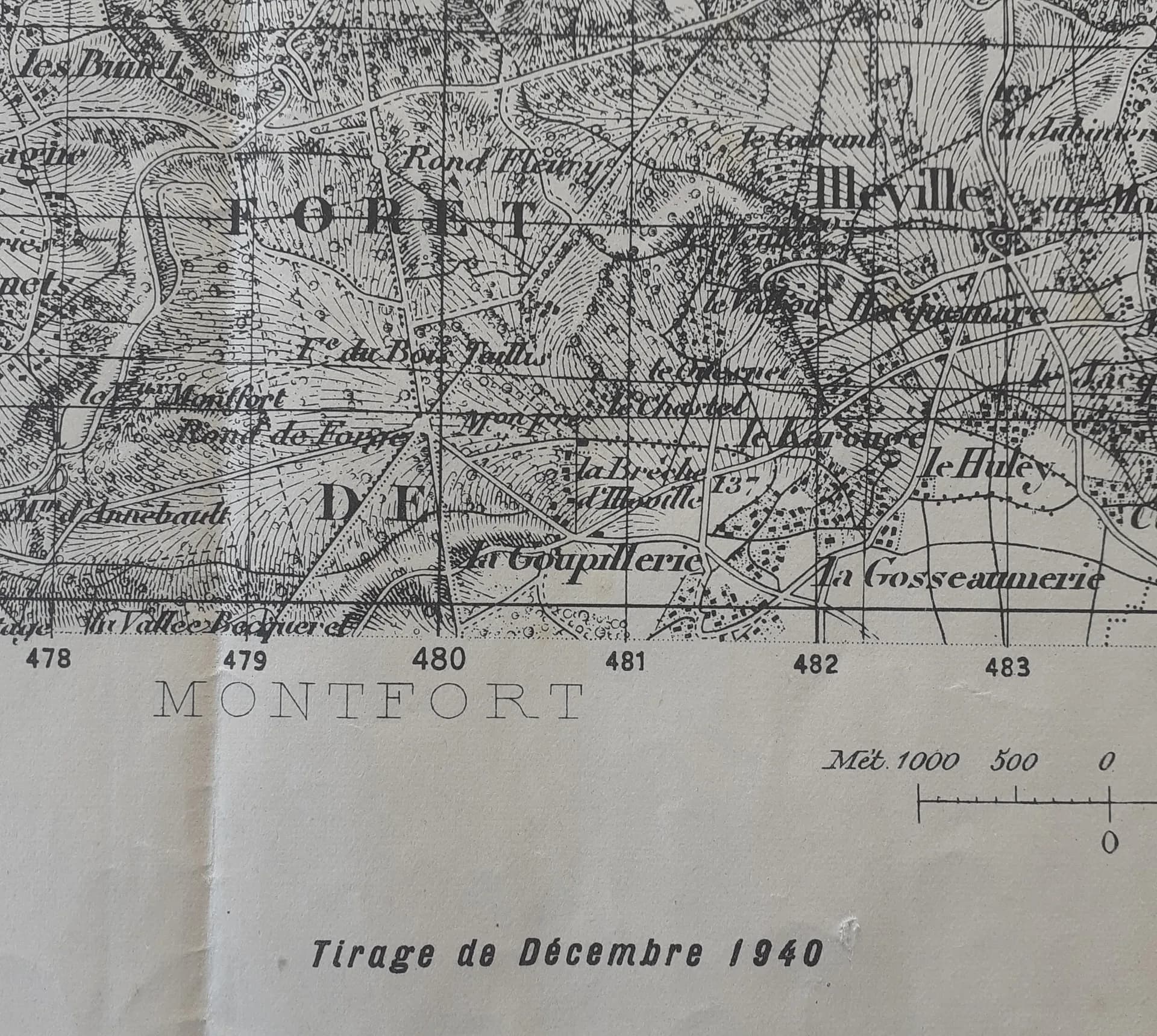 Carte 1940  bras de la Seine. Forêt Brotonnes.  - 5
