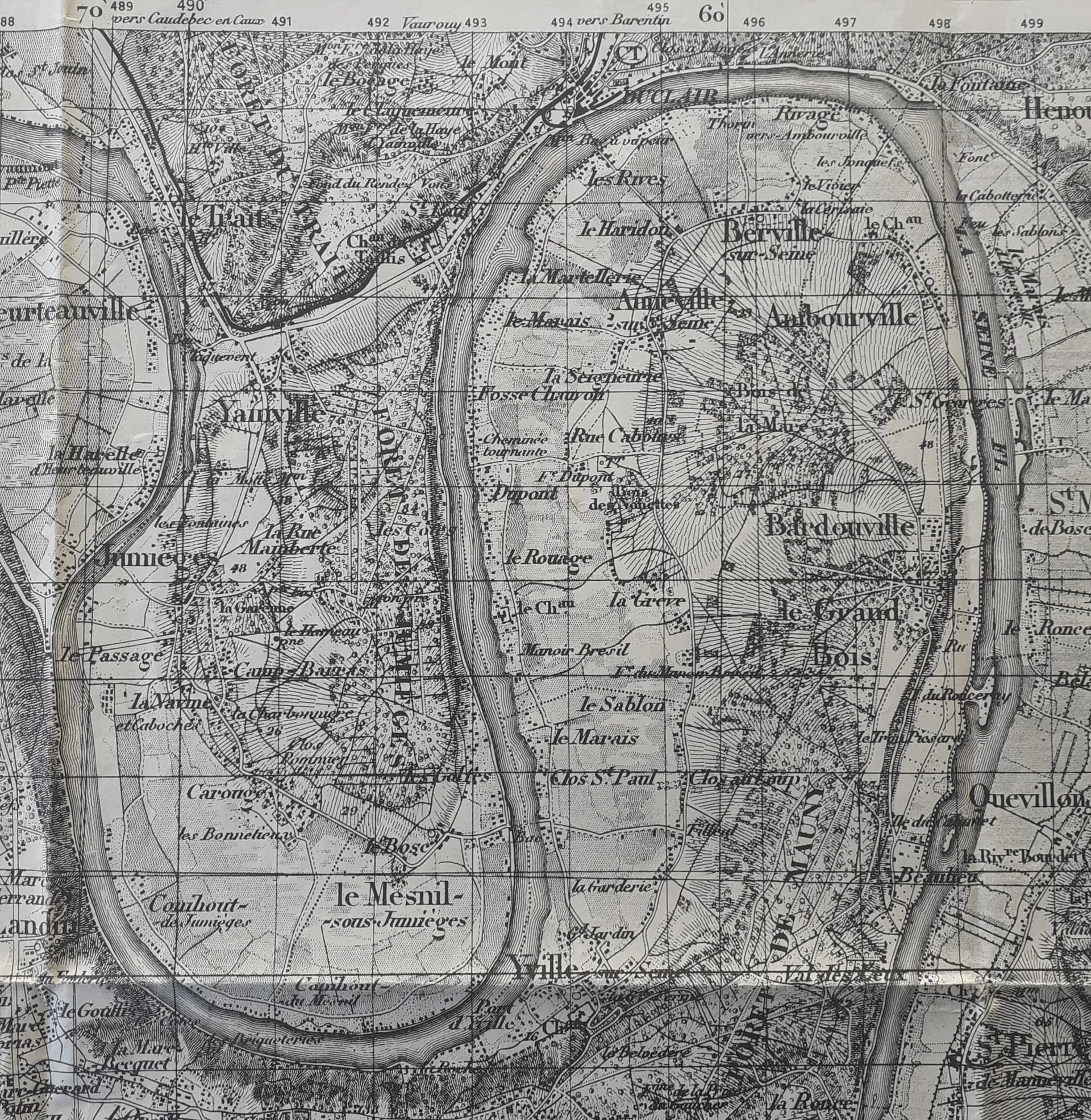 Carte 1940  bras de la Seine. Forêt Brotonnes.  - 1