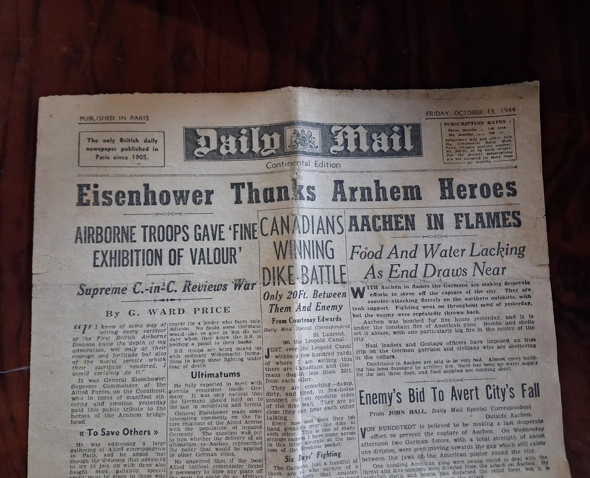 Journal allié Daily mail 1944.Arnhem - 1