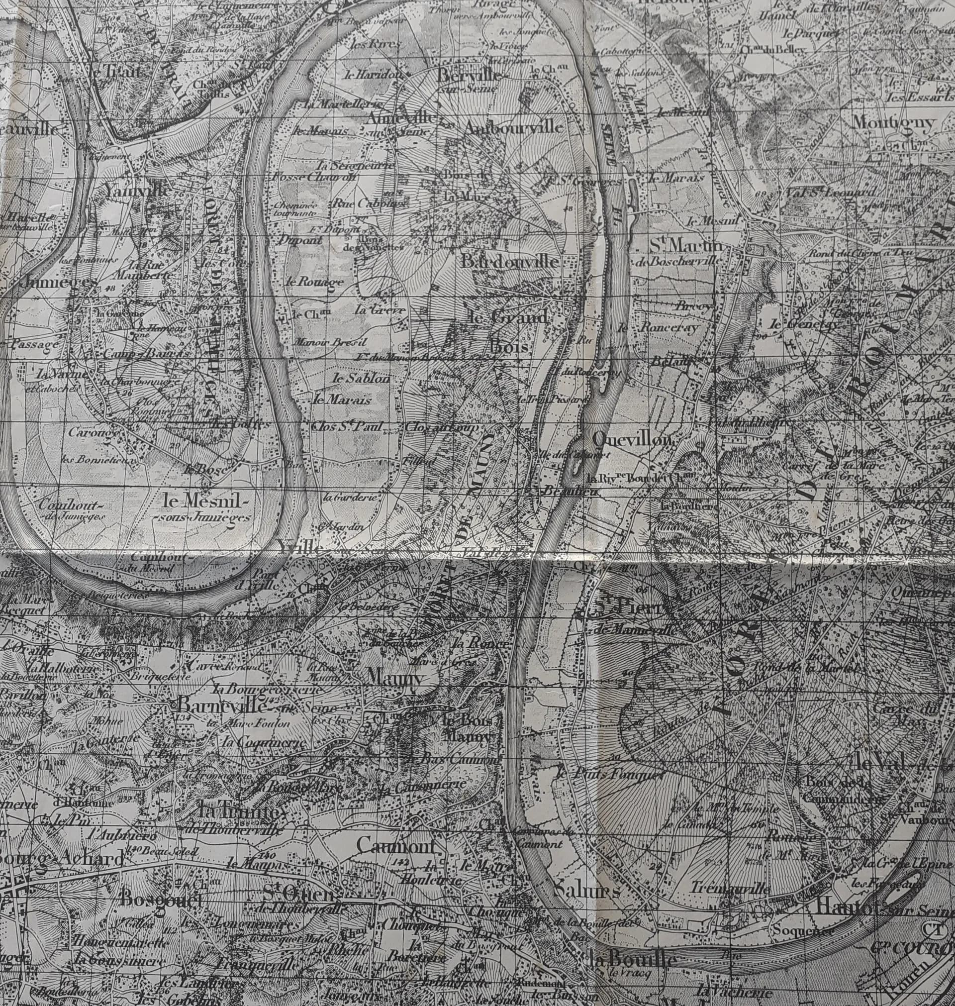 Carte 1940  bras de la Seine. Forêt Brotonnes.  - 3