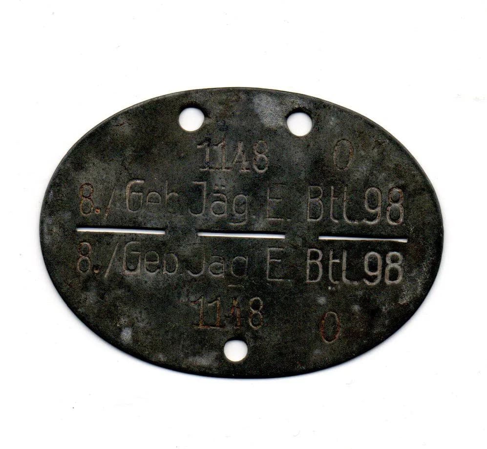 plaque d'identité 8/ Geb Jag E Batl 98 marquée Otto Reik - 1