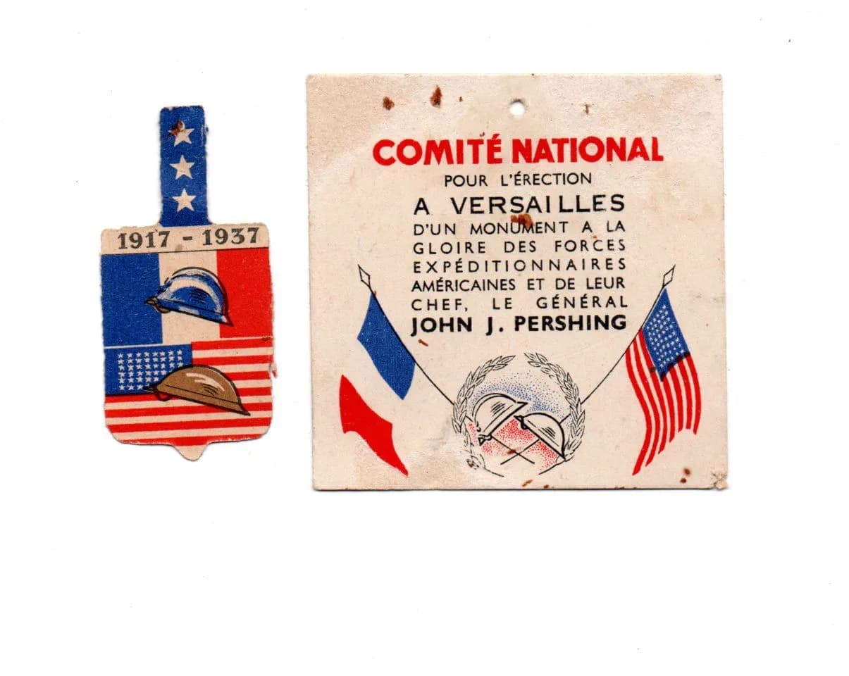 vignette et carton du comité national pour un monument US à Versailles 1937 - 1