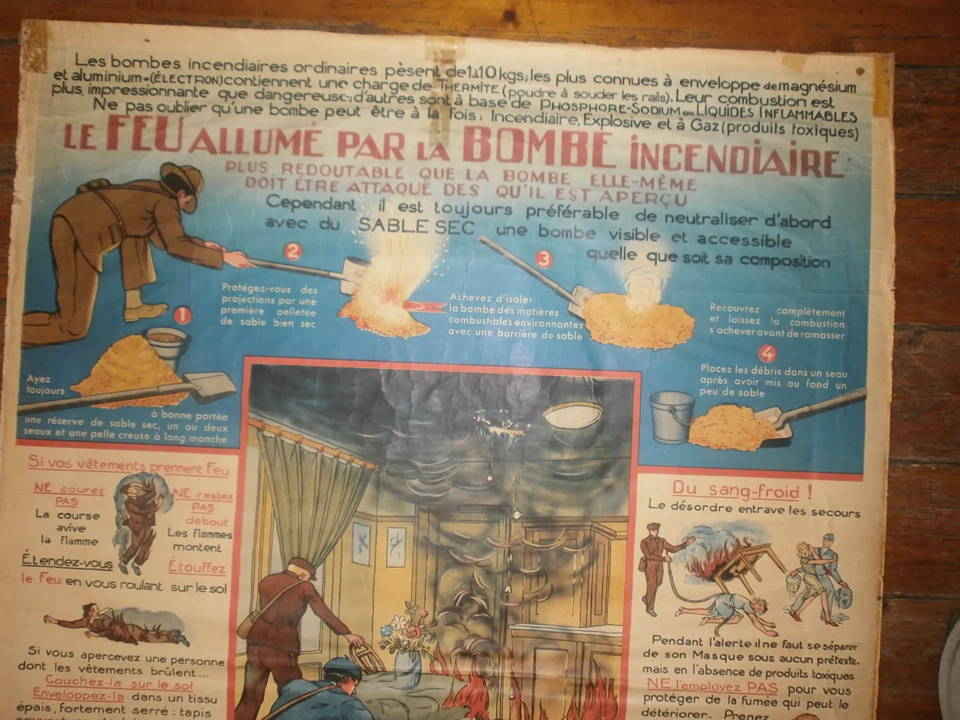 affiche de la Défense Passive. Eteindre une bombe incendiaire - 3