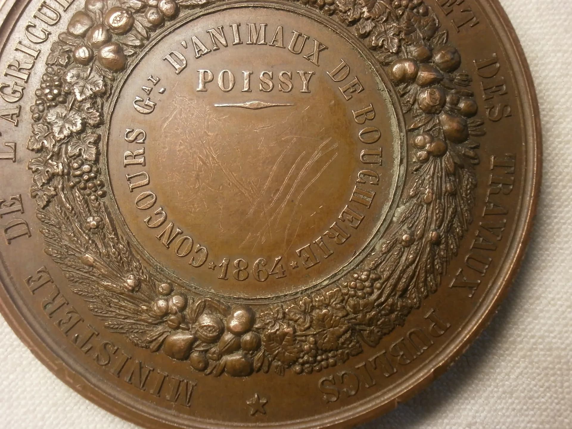Médaille cuivre Napoléon III : Concours des animaux de boucherie Poissy 1864. Barre - 5