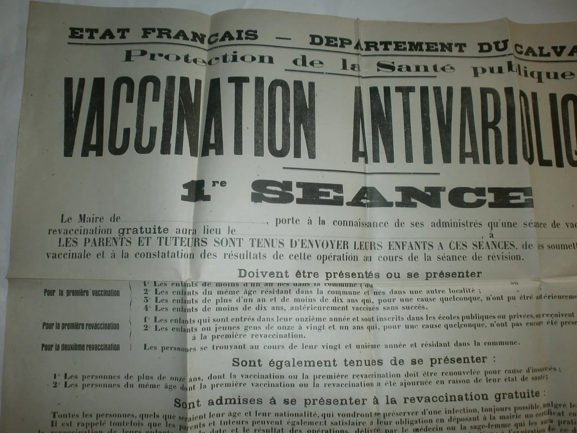 Etat français. Affiche (vierge) pour une campagne de vaccination. Calvados - 5