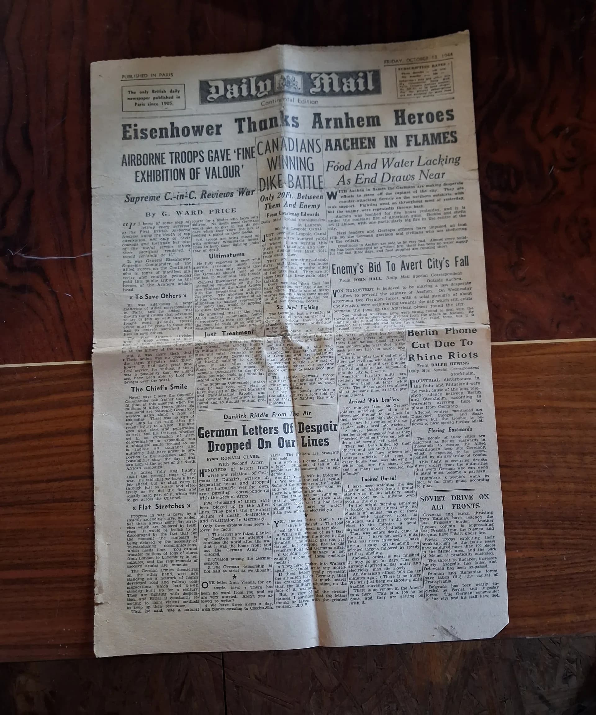 Journal allié Daily mail 1944.Arnhem - 2