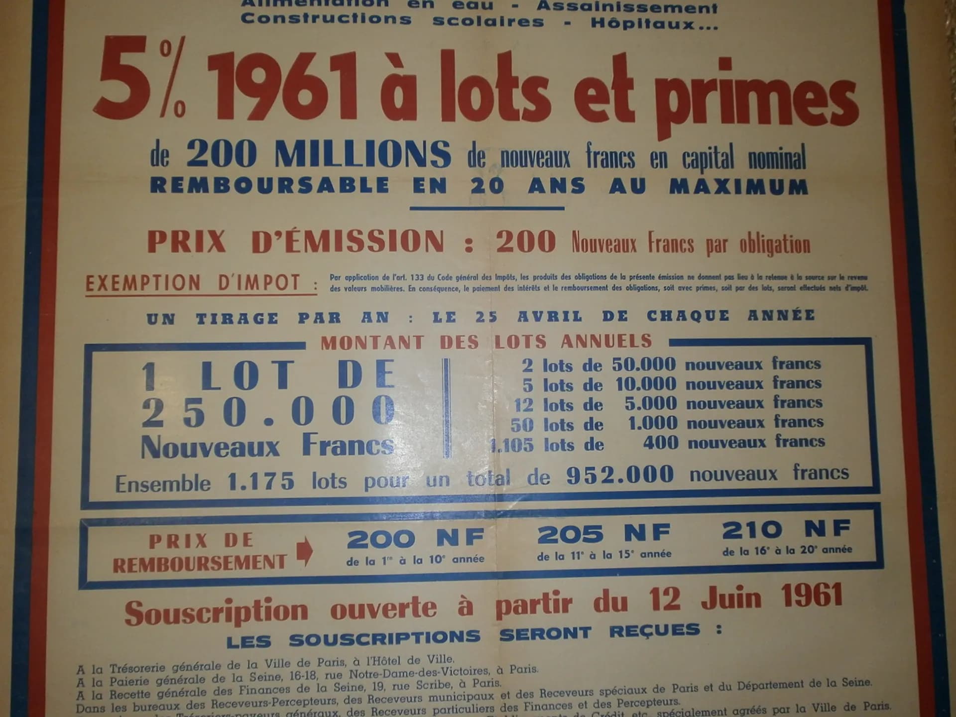 Affiche emprunt ville de Paris pour grands travaux 1961 - 3